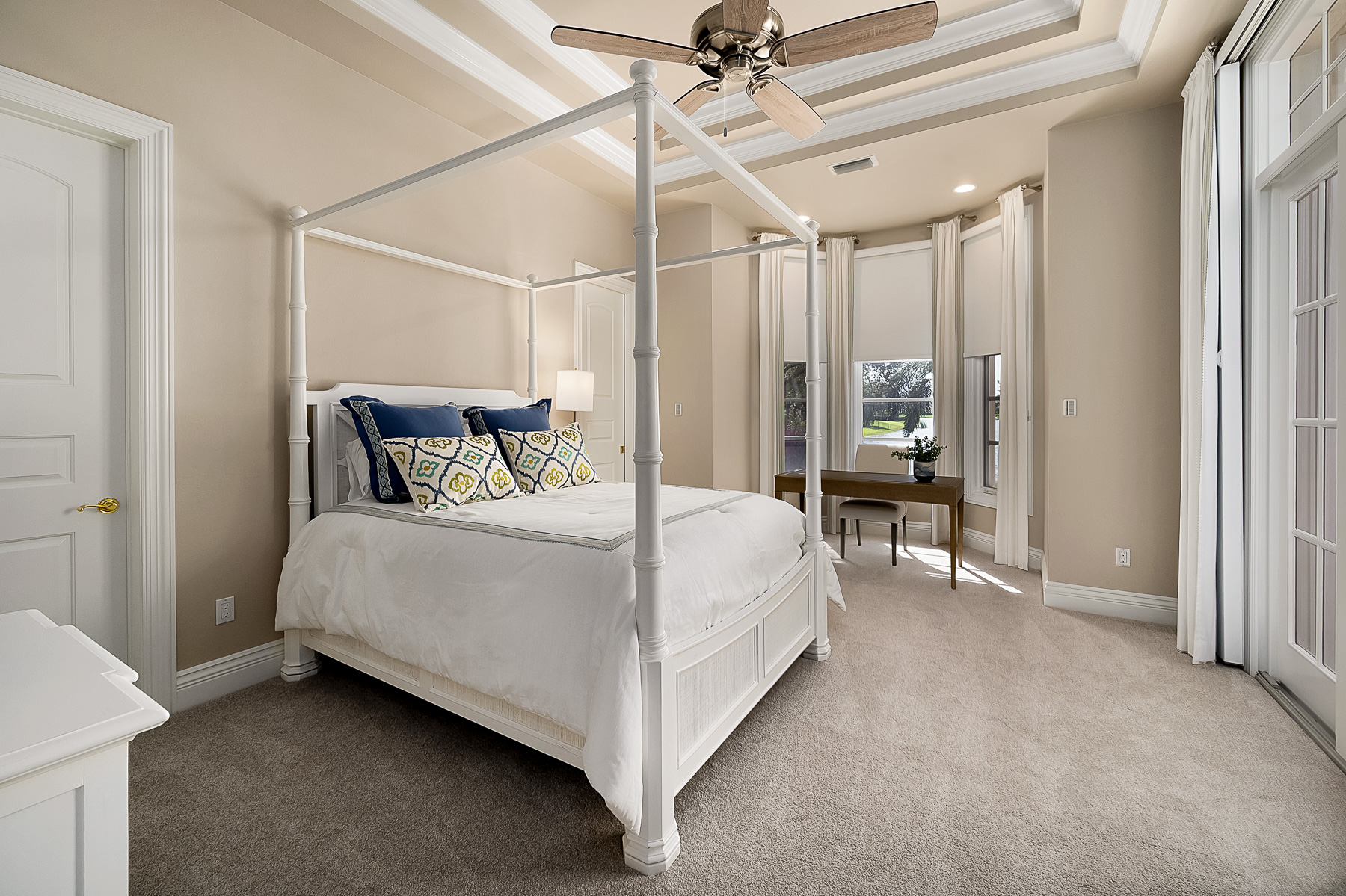 Each guest bedroom is designed to be a suite for guests to come and stay but be able to work as needed with desks provided in each suite